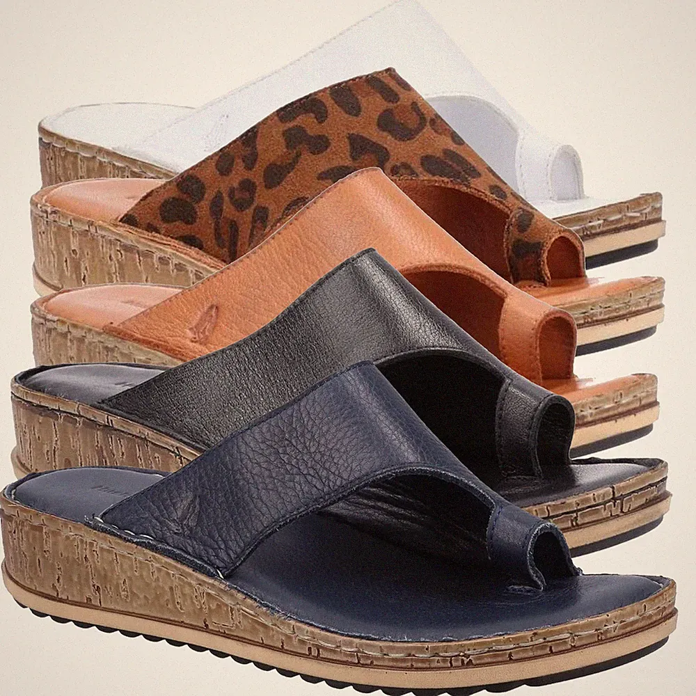 Hush Puppies Elissa Damen-Sandalen Keilabsatz Slipper Zehensteg Größen 3 bis 8