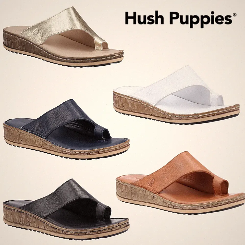 Hush Puppies Elissa Damen-Sandalen Leder Zehensteg Keilabsatz Slipper UK 3–8