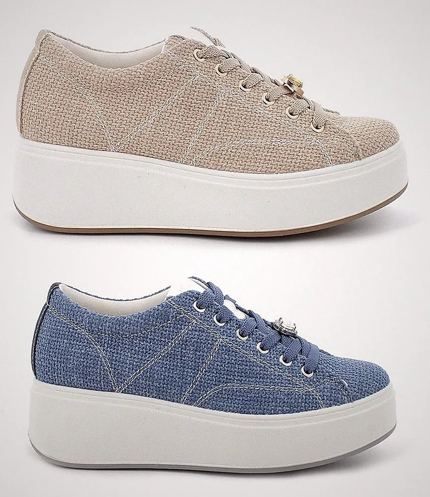 IGI & CO 11468 P/E Damen Schuhe Stoff Leder Sneaker Freizeit Keilabsatz Schnürer