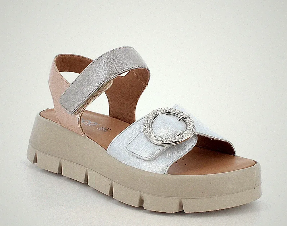 Igi&co 1160311 Riemchensandalen Leder silber rosa Keilabsatz 4 cm Made in Italy