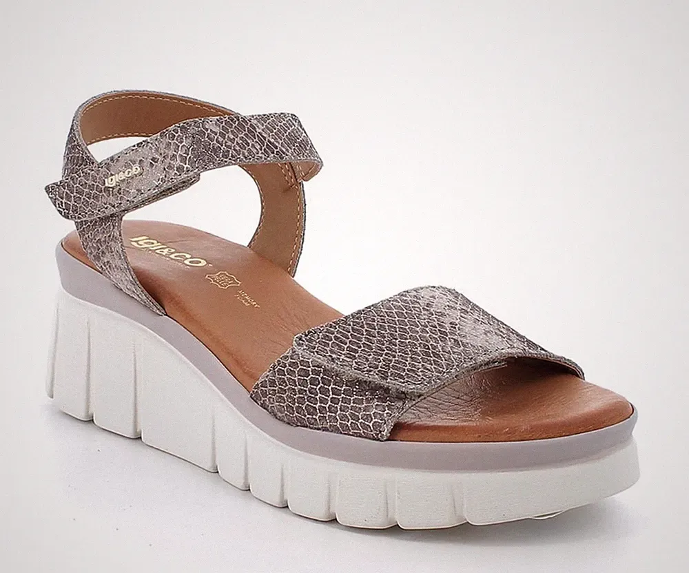 Igi&co 1189533 Riemchensandalen Leder beige Schlange Keilabsatz 5,5 cm Made in Italy