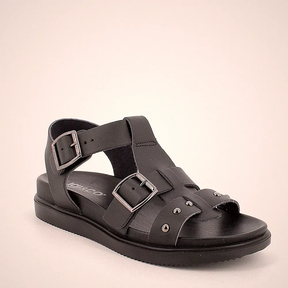 Igi&co 3670200 Sandalen Leder schwarz mit Nieten Keilabsatz 2 cm Made in Italy SALE