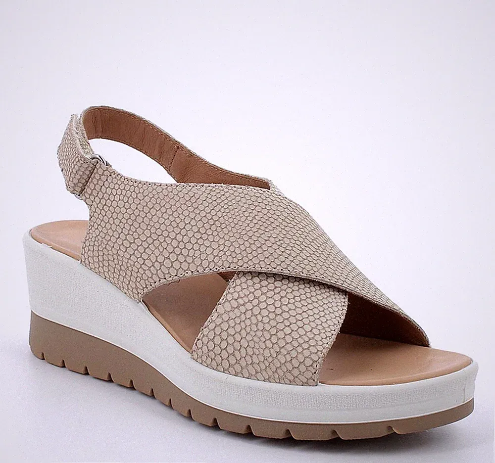 Igi&co 7664722 Sandalen Leder beige und platin Keilabsatz 5,5 cm Made in Italy