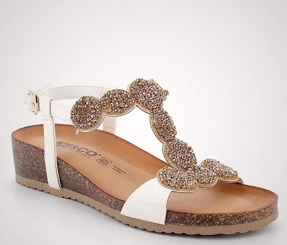 Igi&co 7698111 Sandalen Leder weiß und gold Keilabsatz 4 cm Made in Italy