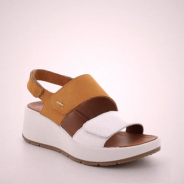 IGI&CO DAMEN KEILABSATZ SANDALEN 7666533 WEISS GELB OCKER REISSVERSCHLUSS 36 BIS 41
