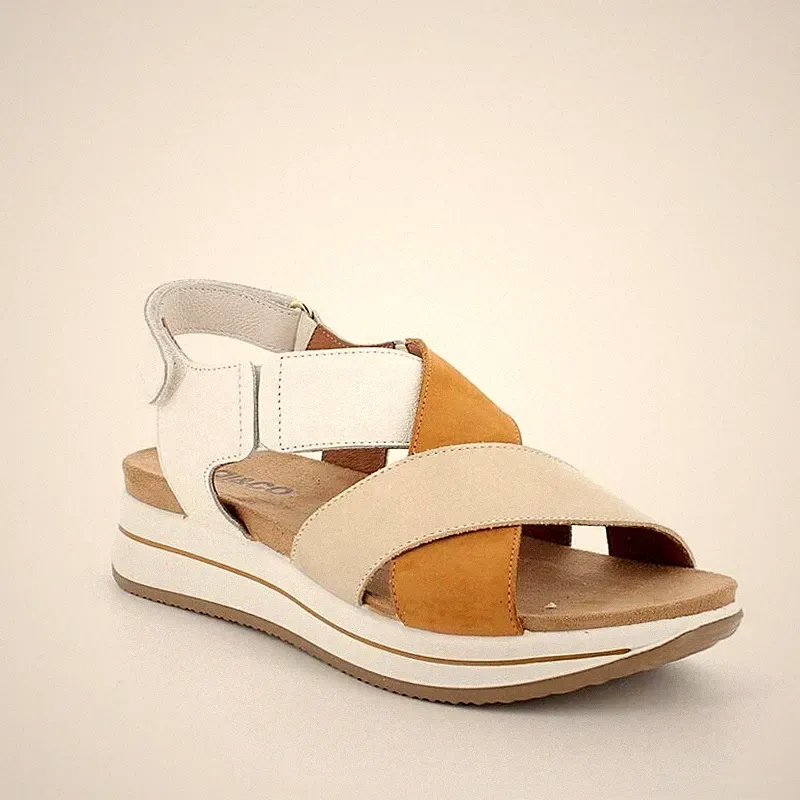 IGI&CO DAMEN KEILABSATZ SANDALEN 7675522 WEISS GELB REISSVERSCHLUSS 35 BIS 40