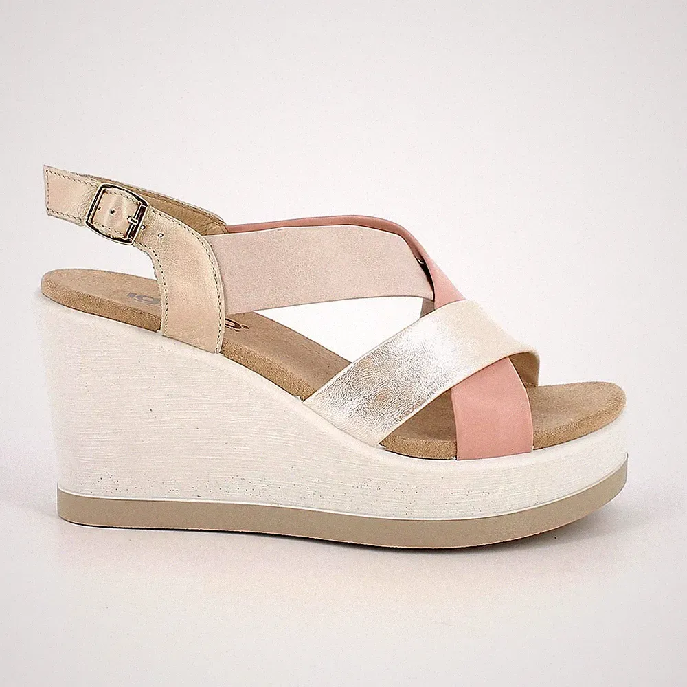 Igi&Co Damen Leder Sandalen mit hohem Keilabsatz bequem igi und co platin 1173211