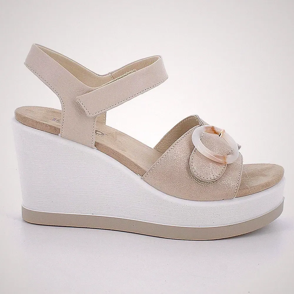 Igi&Co Damen Sandalen Leder Zehen offen Plateau Absatz 8 cm Kork/Platino