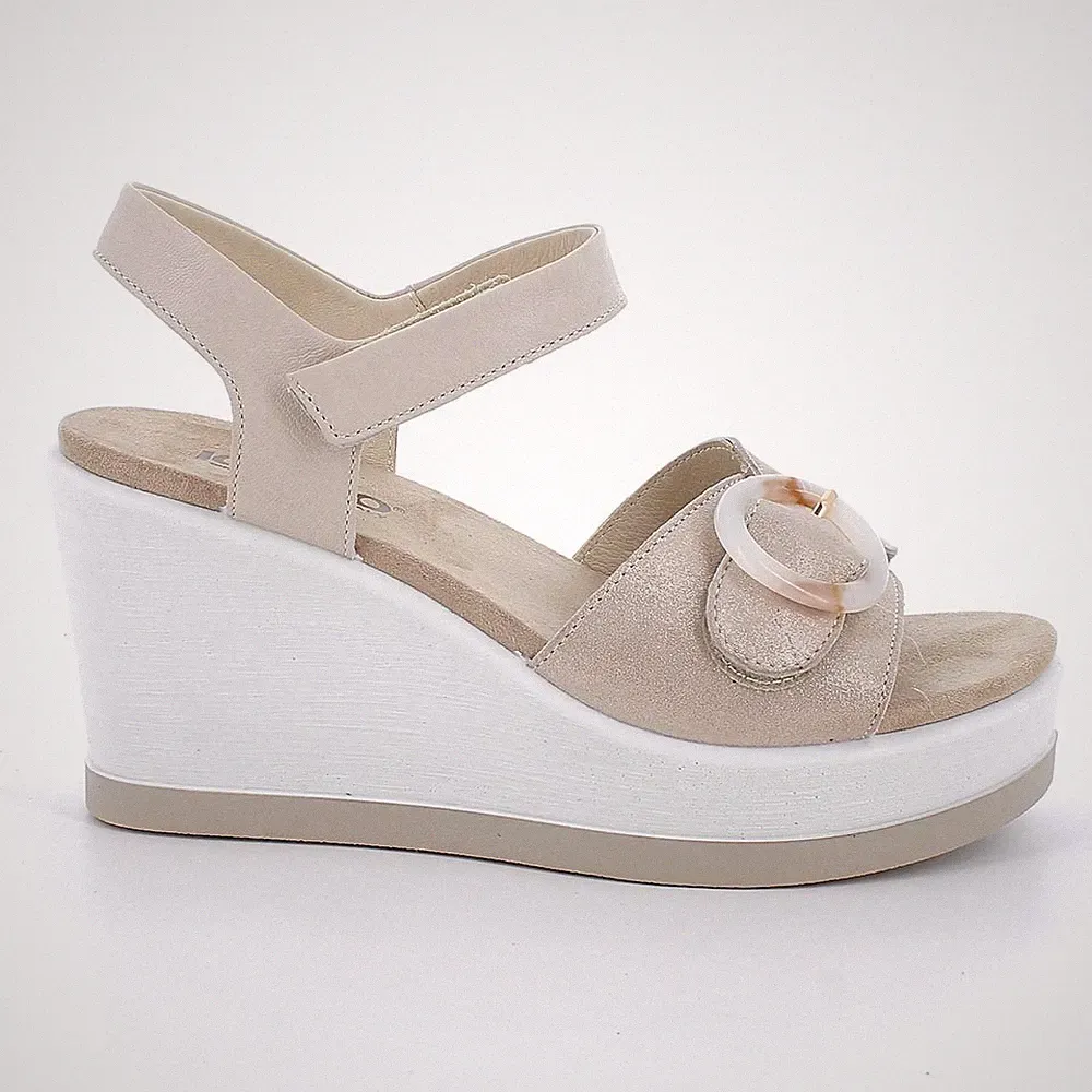 Igi&Co Damen Sandalen Leder Zehen offen Plateau Absatz 8 cm Kork/Platino