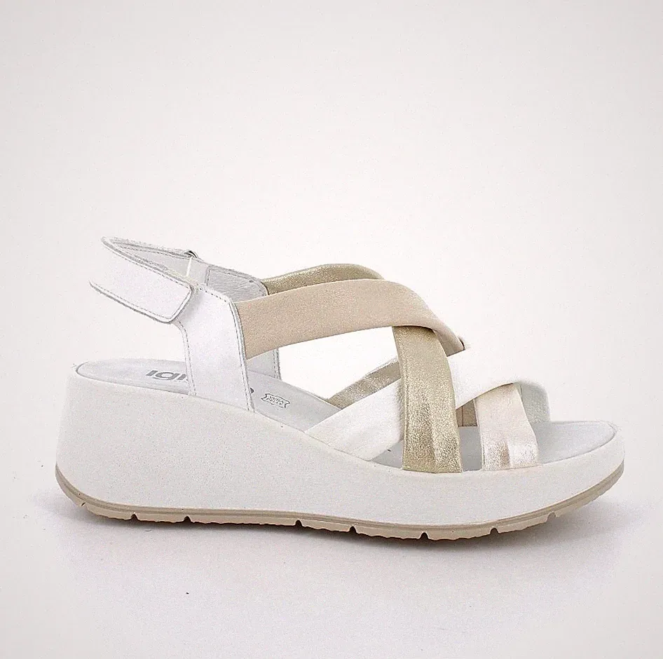 Igi&co Damensandalen Aus Leder Mit Hoher Keilabsatz 6 Cm Weiß Komfort Plus