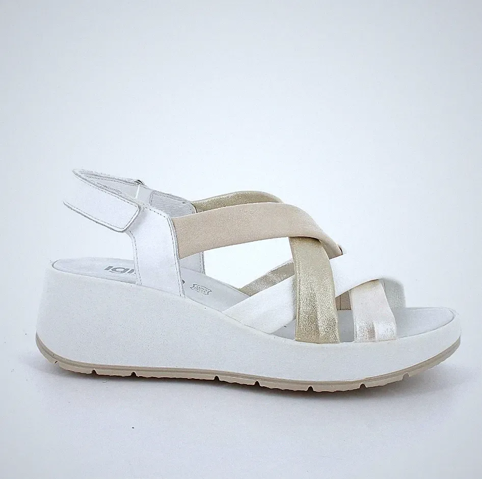 Igi&co Damensandalen Aus Leder Mit Hoher Keilabsatz 6 Cm Weiß Komfort Plus