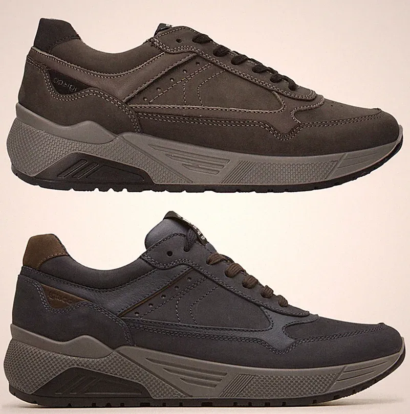 IGI & CO Herren Schuhe Sneaker Leder Wildleder Schnürer Keilabsatz Schwarz Grau Freizeit