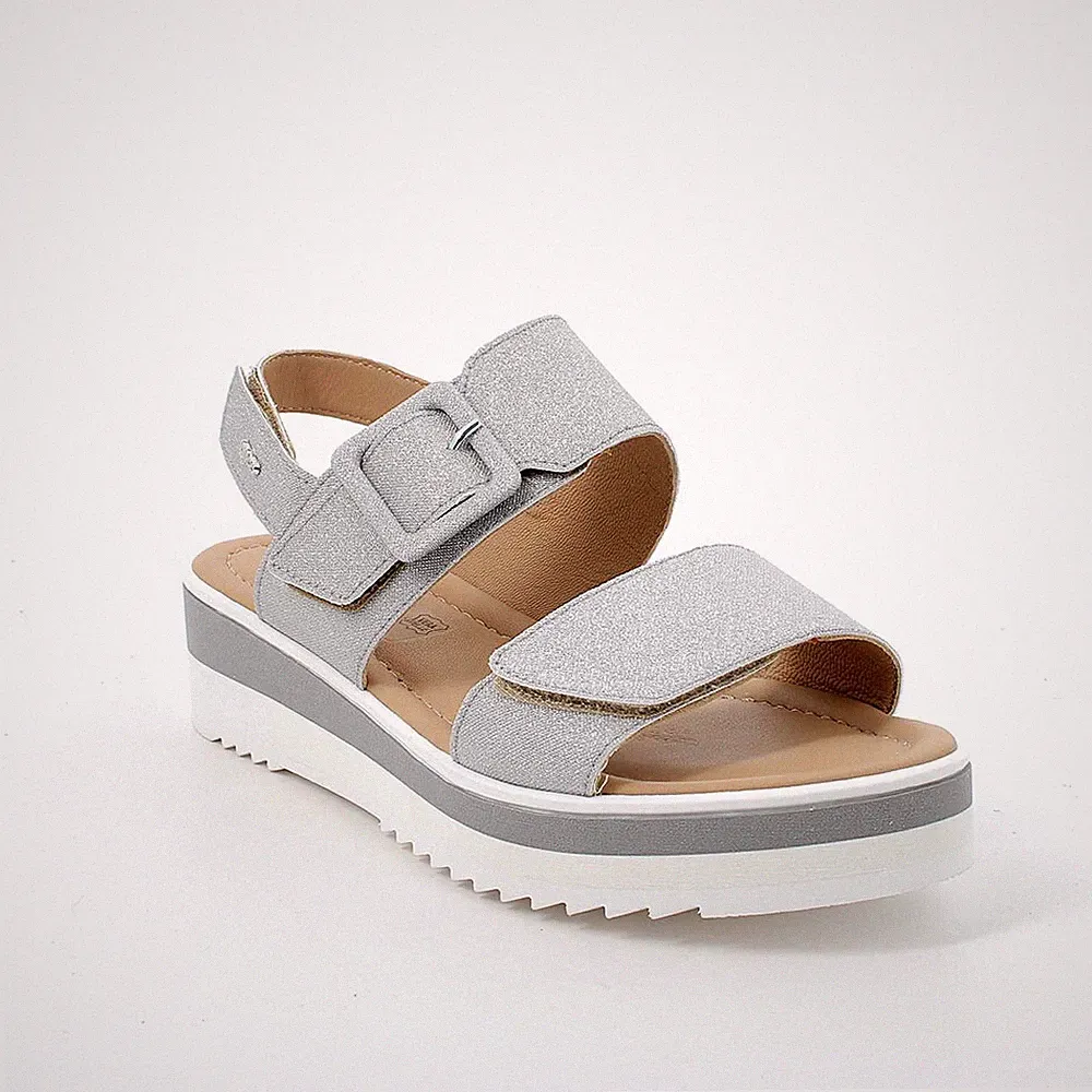 Igi&co Sandalen 3686211 Leder silber Riemchen Keilabsatz 4,5cm Made in Italy SALE