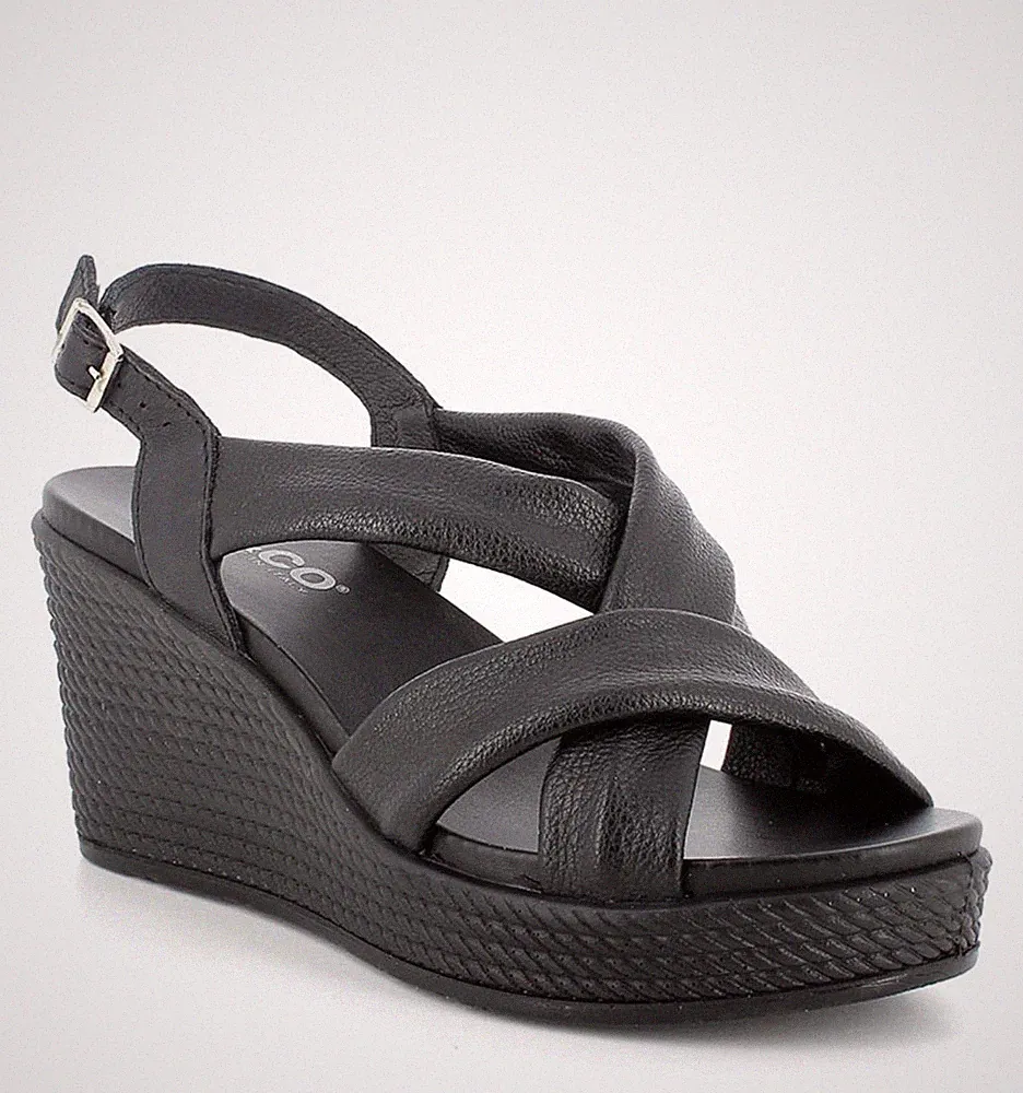 Igi&co Sandalen 7671100 Nappaleder schwarz Keilabsatz 7 cm Made in Italy SALE