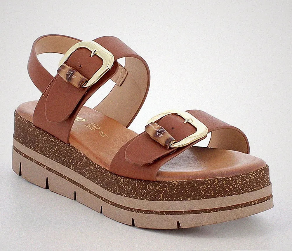 Igi&co Velcro Sandalen 1188611 brauner Lederkeil 5 cm, hergestellt in Italien