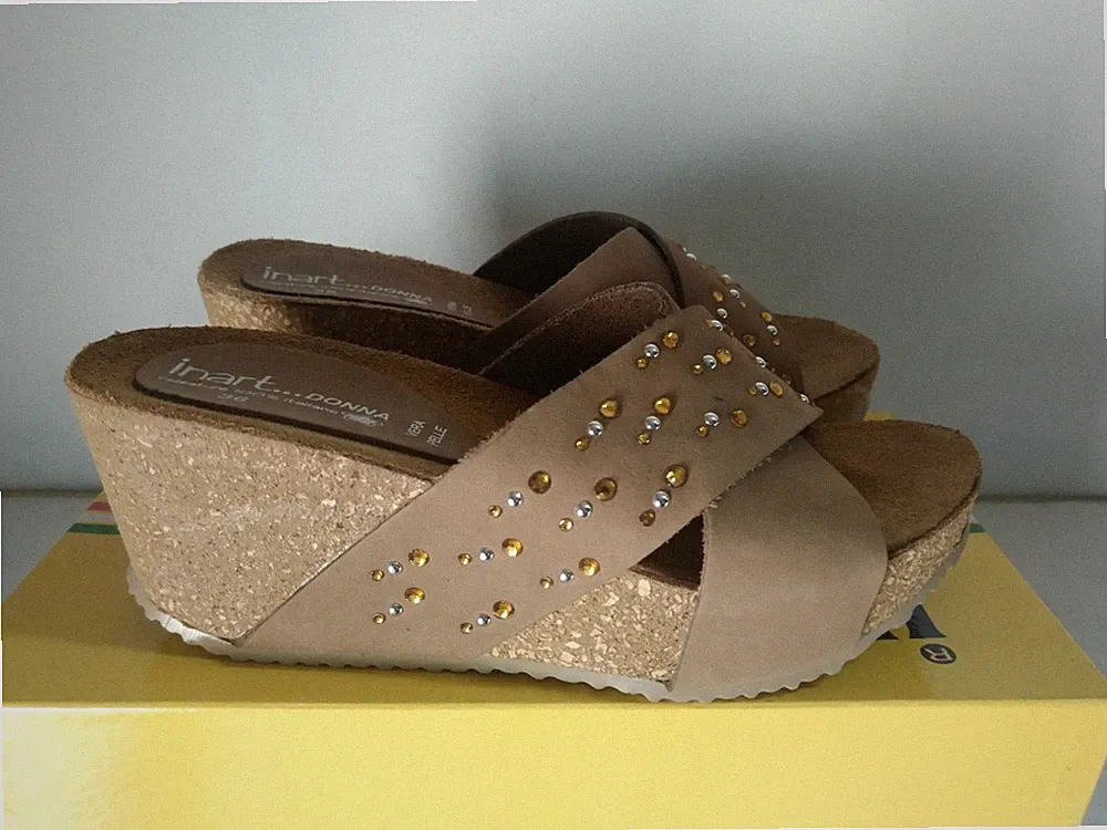 Inart Damen Sandale Slile BIRKENSTOCK Leder Fußbett Farbe Schlamm ITALY Nr. 36 Neu