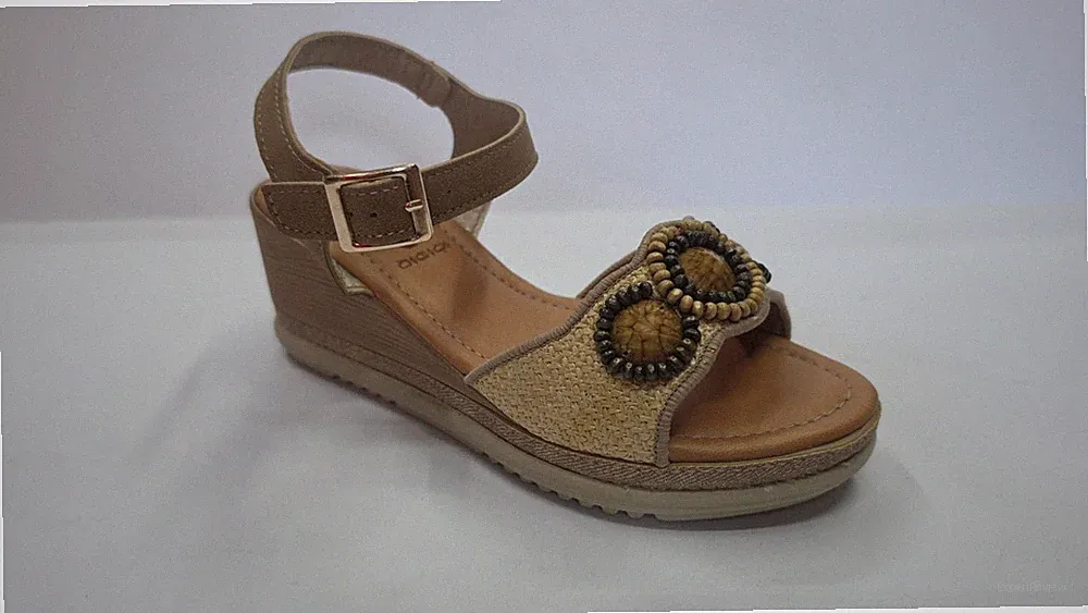 Inblu Damen Sandalen Flik mit mehrfarbigem Kreisdekor und Keilabsatz - 026 (Sand)