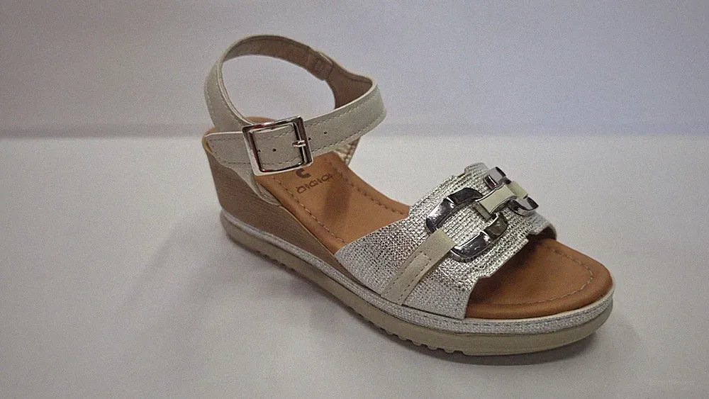 Inblu Flik Damen Sandale Mit Zeppa Keilabsatz, Fibbia Morsetto Weiß 35-41