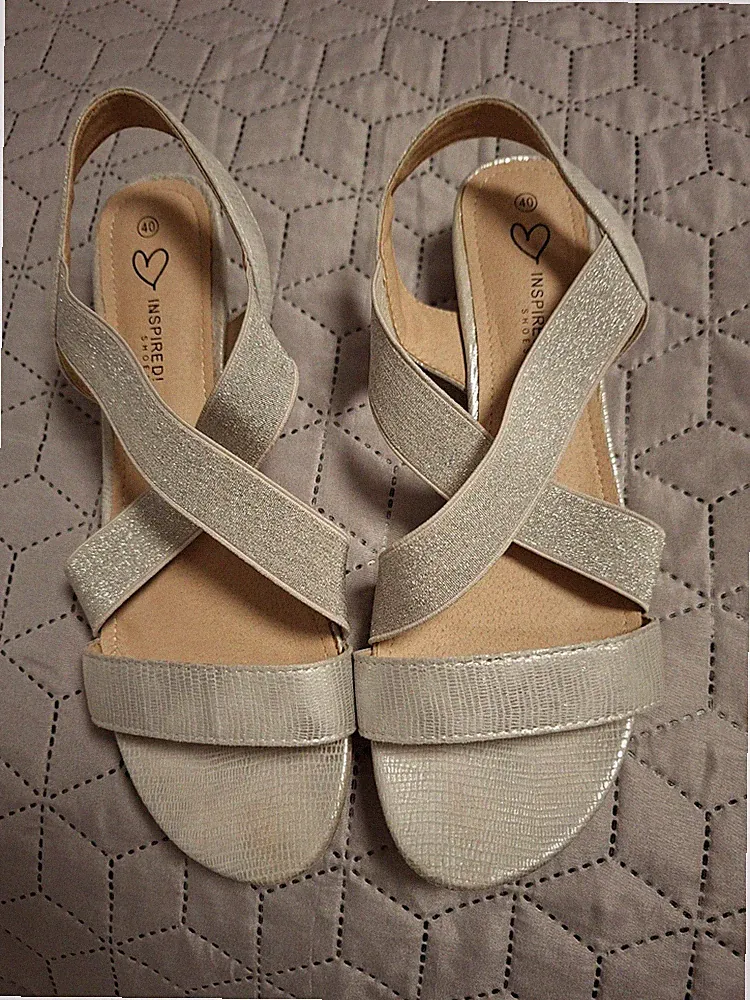 Inspired Sandaletten Damen Silber mit Stretchband Gr 40