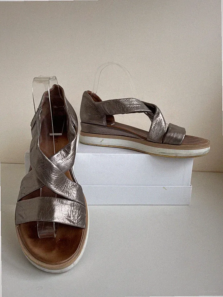INUOVO ZINN LEDER PLATEAU KEILABSATZ SANDALEN GRÖSSE 6/39
