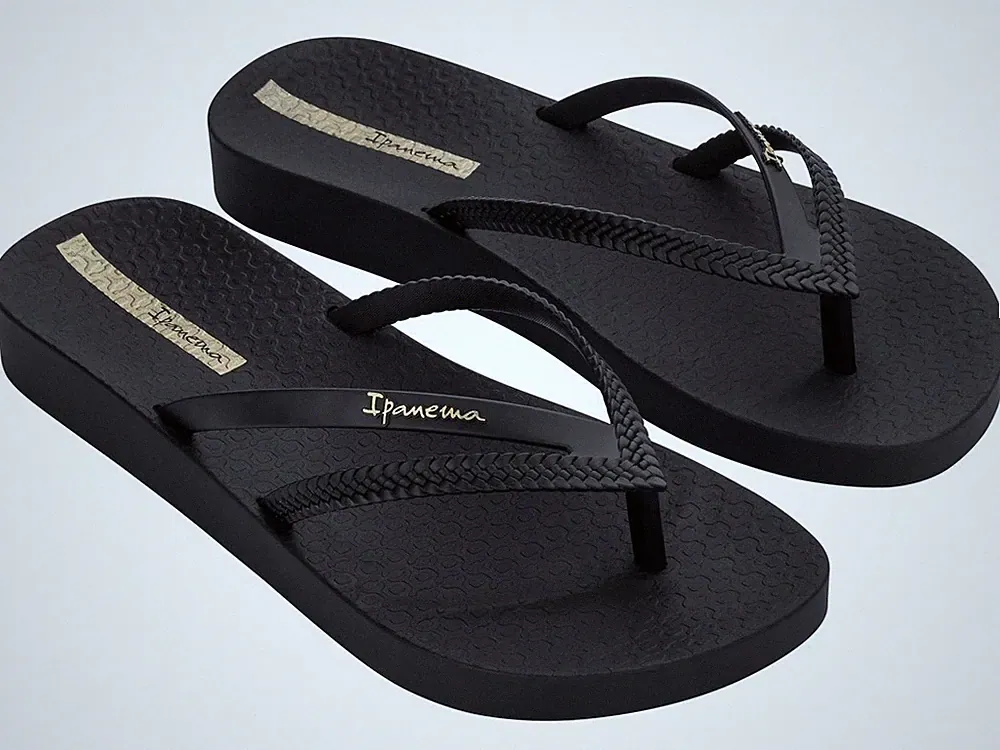 Ipanema Bossa Soft V Damen Zehentrenner Flip-Flops Keilabsatz Schwarz/Gold