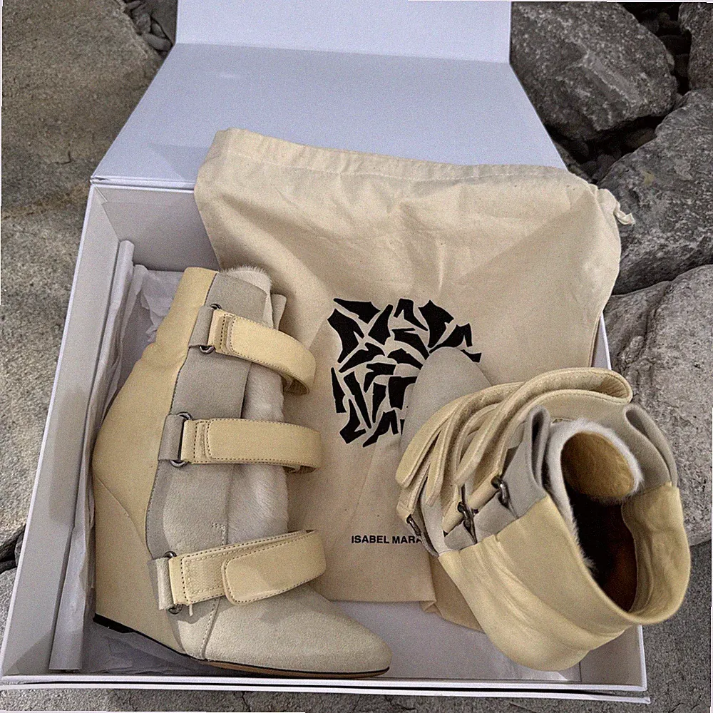 🔥Isabel Marant Bekett Scarlet Over Pony Fur Boots Leder Stiefeletten Wedges 38