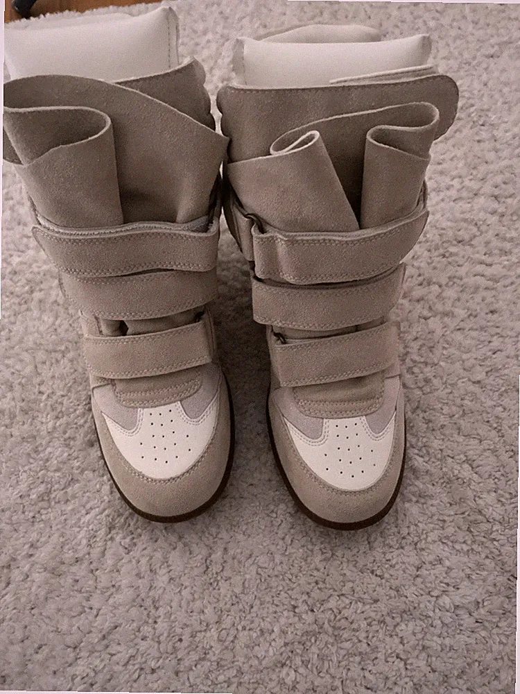 Isabel Marant Damen High Top Sneaker Keilabsatz Klettverschluss Beige/Weiß 39