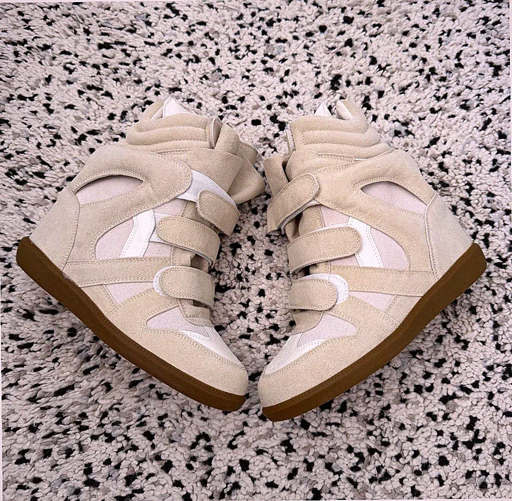 Isabel Marant High Top Sneaker Keilabsatz Klettverschluss Beige/Weiß EU 38