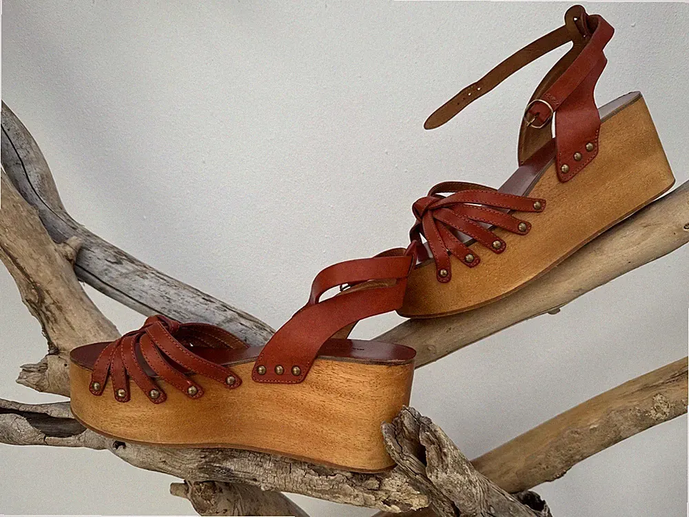 Isabel Marant Holz Plateau Absatz Ibiza Sandalen 38 Wedge Lederschuhe Riemen Zia