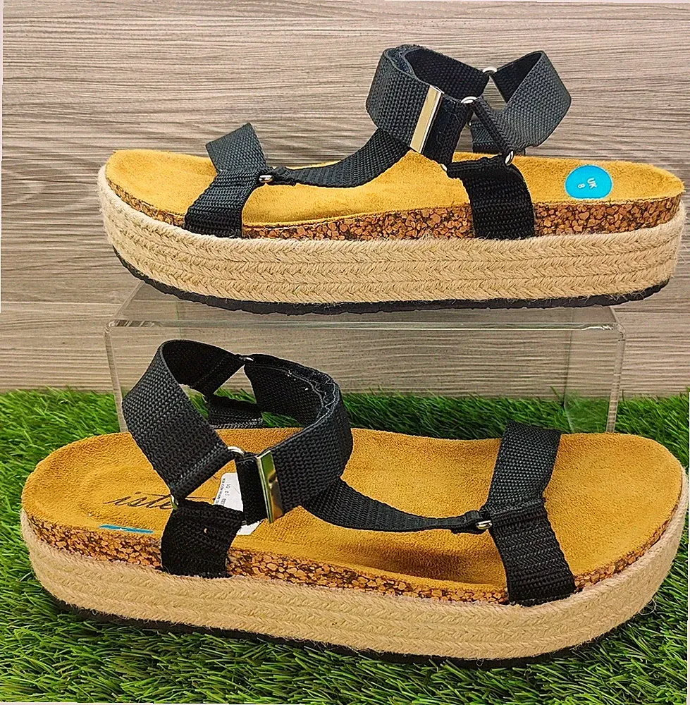 Isteria Espadrille Plateau Sandale schwarz Nylon Damen spanische UK Größe 8/EU 42