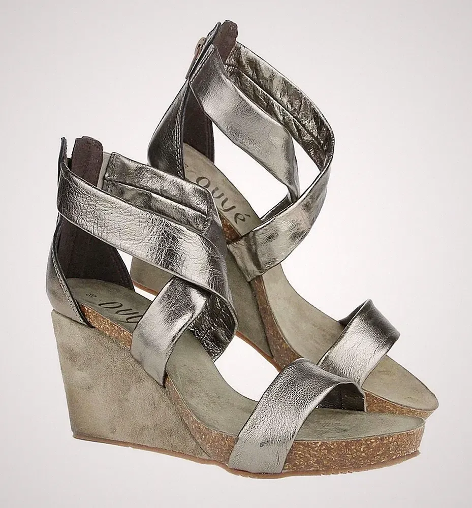 ITALY DAMEN OVYE echt LEDER SCHUHE Sandalen Sandaletten Wildleder WEDGE SILBER