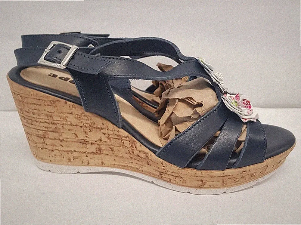 J/118# Adesso Carla Keilabsatz-Sandalen Blumendetail Navy Damen Größe EU 37