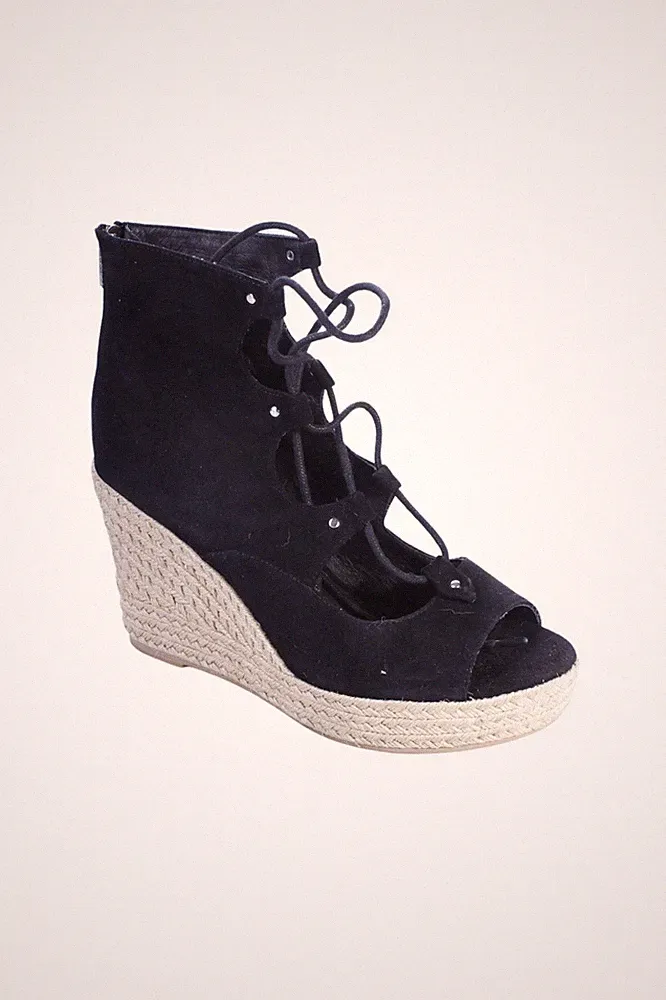 J/SLIDES Wedges Sandaletten Damen Sandaletten Gr. DE 40 schwarz Boho-Look