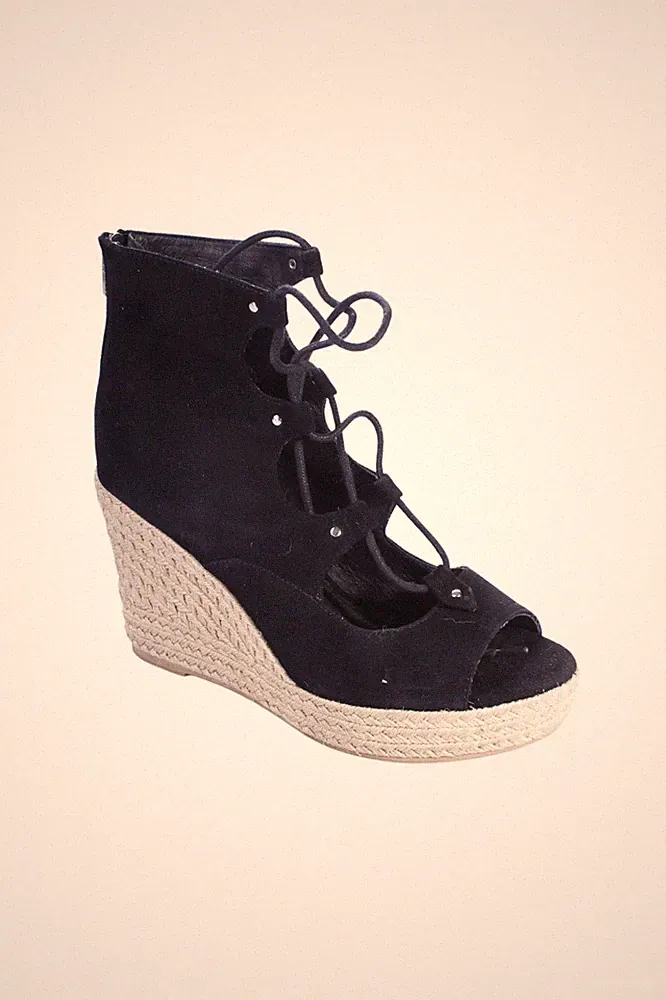 J/SLIDES Wedges Sandaletten Damen Sandaletten Gr. DE 40 schwarz Boho-Look