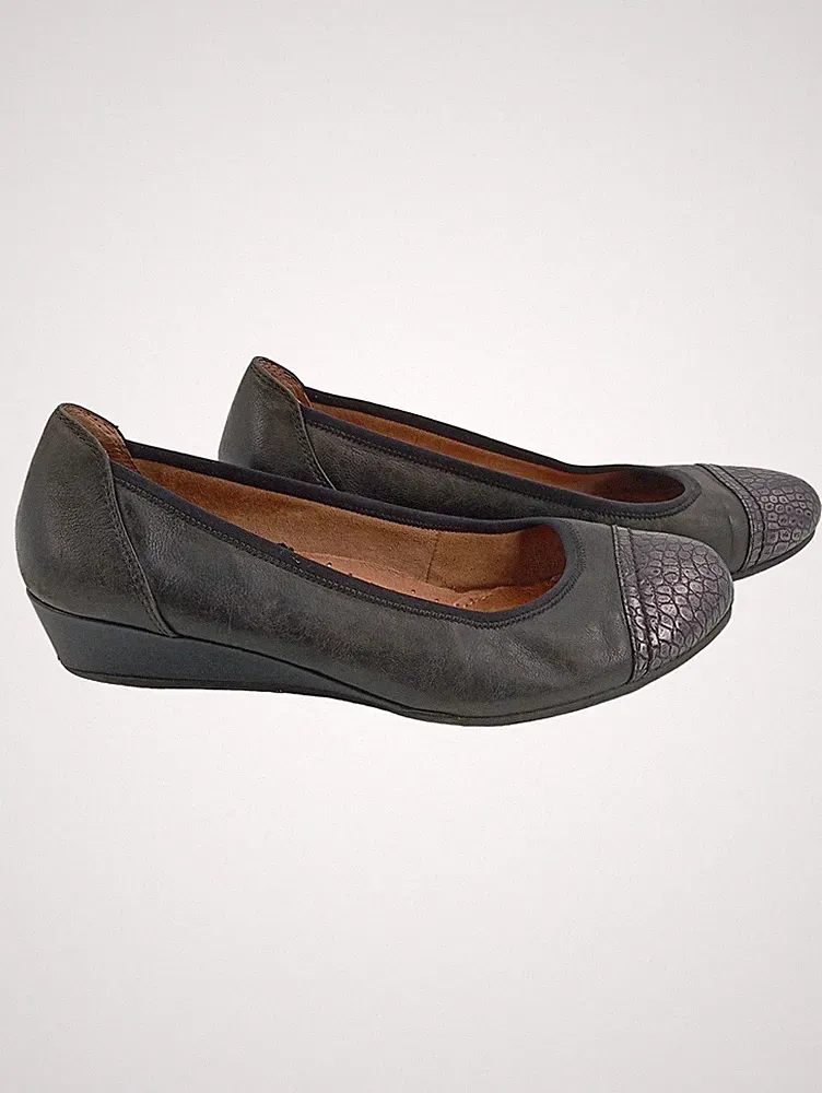 Jana Damen Ballerinas Gr. 38,5 Grau Leder Keilabsatz Komfort Reptil-Optik