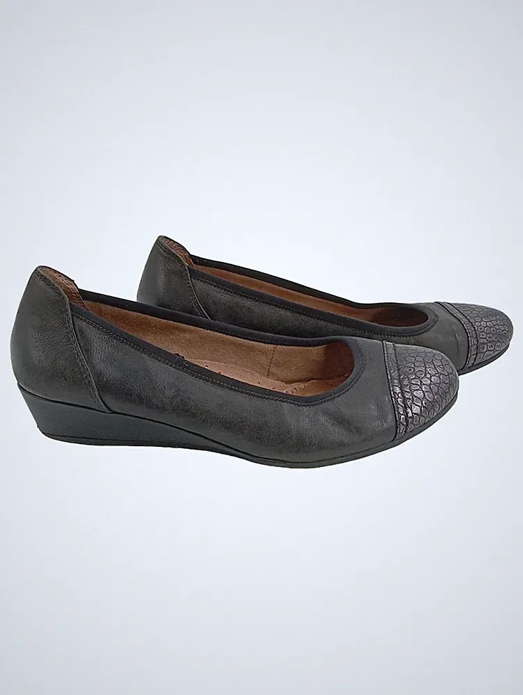 Jana Damen Ballerinas Gr. 38,5 Grau Leder Keilabsatz Komfort Reptil-Optik
