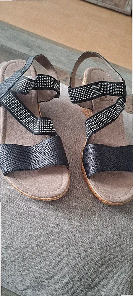 Jana Sandale Sandalen Sandalette schwarz Keilabsatz Gr. 41 Weite H NEU Leder