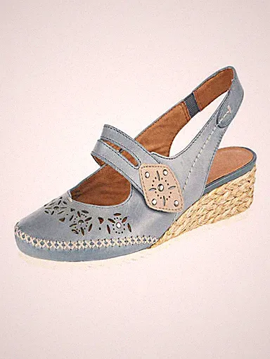 JANA SLING LEDER SCHUHE SANDALEN KLETTSANDALEN JEANSBLAU Gr. 8 / 42 Weite H