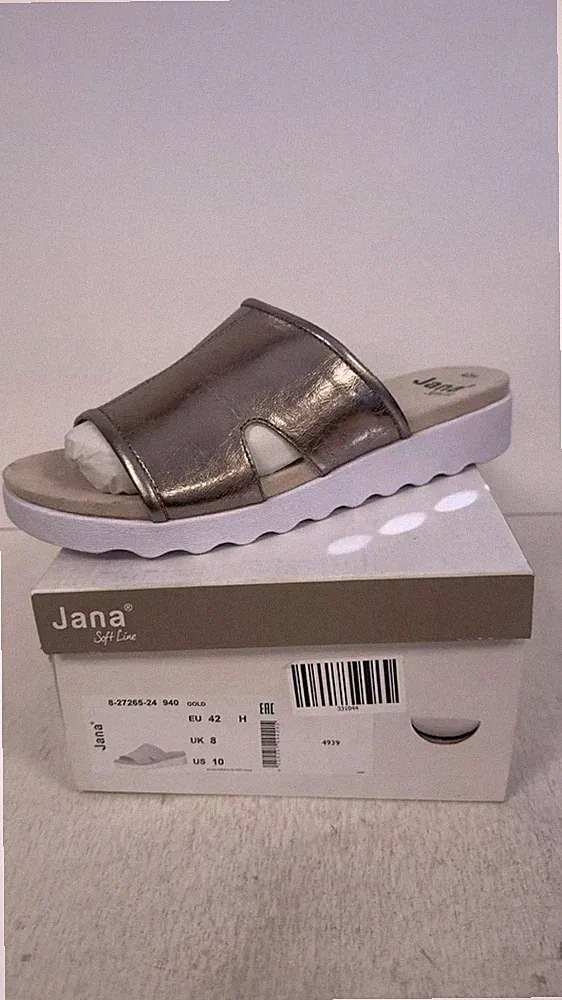 Jana "Soft Line" leichte goldfarbene Metallic-Pantoletten Sandalen UK 8H (weitere Passform) 52£