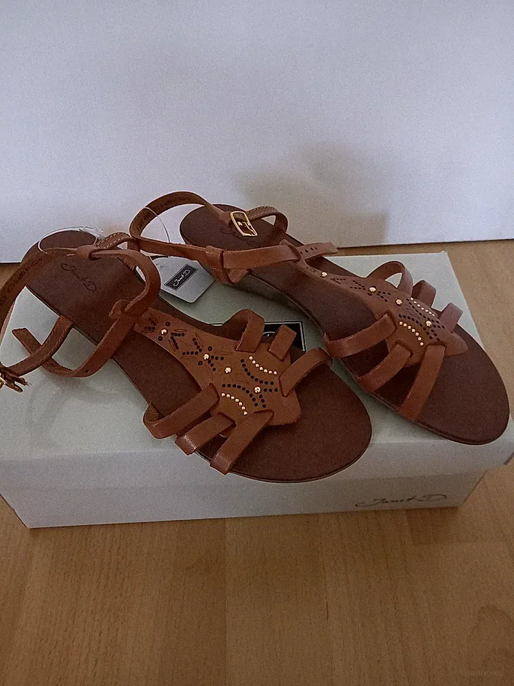 Janet D. Sandalen Sandaletten braun cognac Leder Echtleder 37 neu