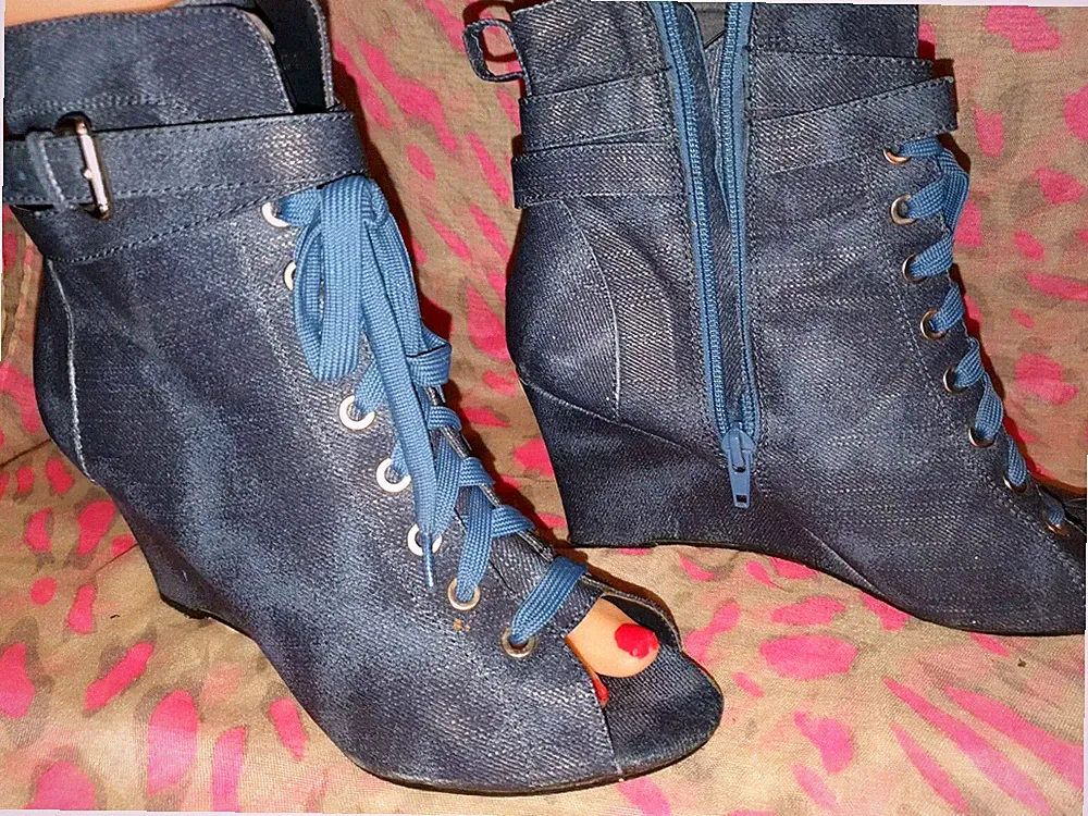 Jeans blau 39 ZehFrei Keil Absatz Schnürung Kurz Stiefelette Sneakers Damen nS34