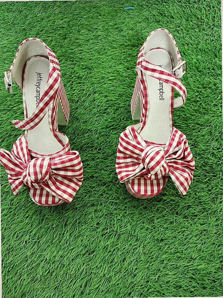 JEFFREY CAMPBELL DAMEN KEILABSATZ SANDALEN N 36 FARBE KARIERT CAROLINA