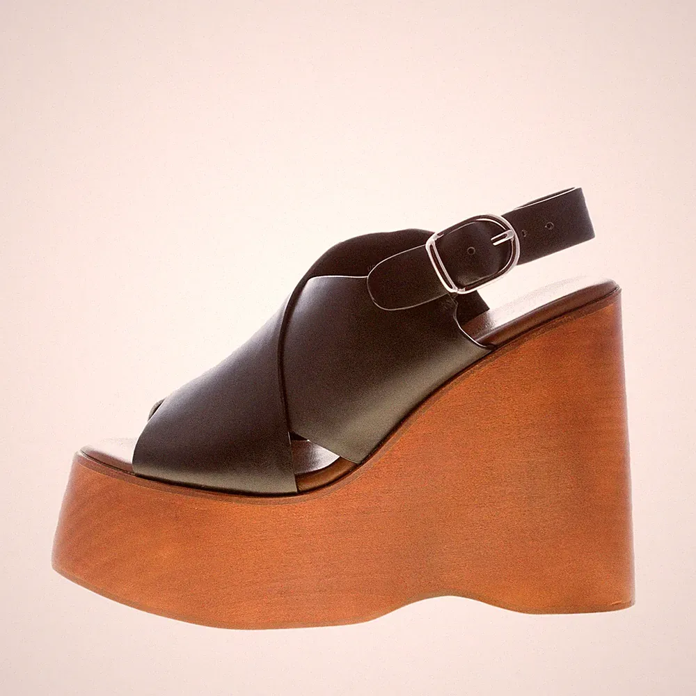 JEFFREY CAMPBELL Damen Schuhe Sandale Keilabsatz Plateau Fiddle Leder Schwarz Absatz 13