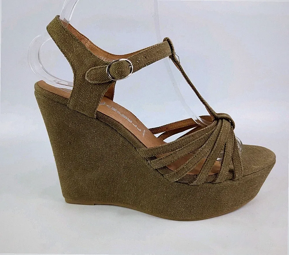 Jeffrey Campbell khaki Canvas Keilabsatz Plateau Sandalen UK 7