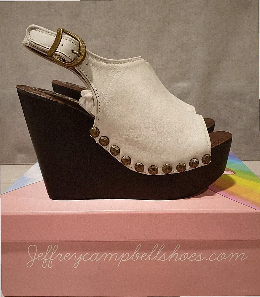 JEFFREY CAMPBELL SNICK WEISS Calf SANDALE KEILABSATZ GR. 38 ORIGINAL UND NEU