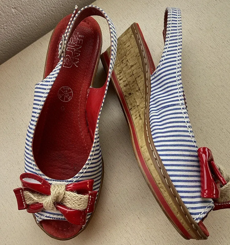JENNY by ara Damenschuhe Sandaletten Gr. 41 Blau Weiß mit roter Schleife