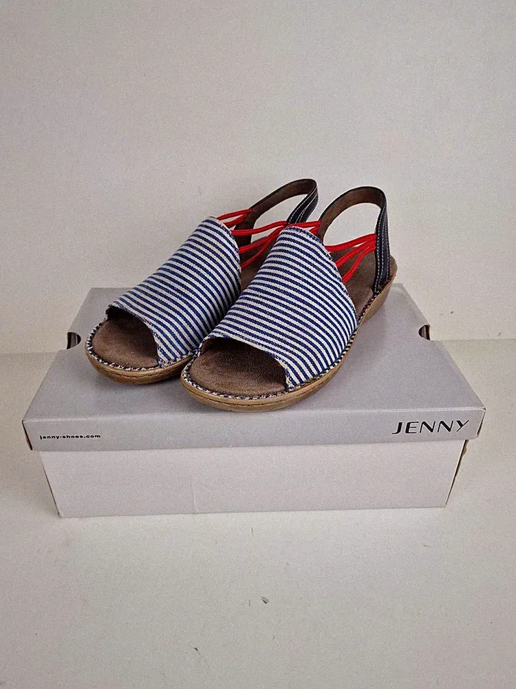Jenny Damen Capri-Sandalen niedriger Keilabsatz UK 5 blau weiß gestreift Canvas