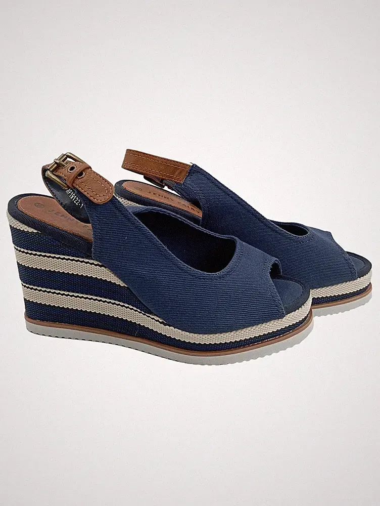 Jenny Fairy Damen Keilabsatz Sandalen Blau Gr. 39 Maritim Peeptoe