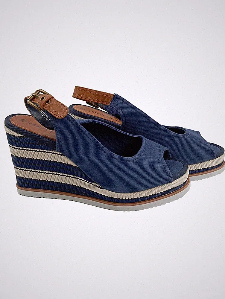 Jenny Fairy Damen Keilabsatz Sandalen Blau Gr. 39 Maritim Peeptoe