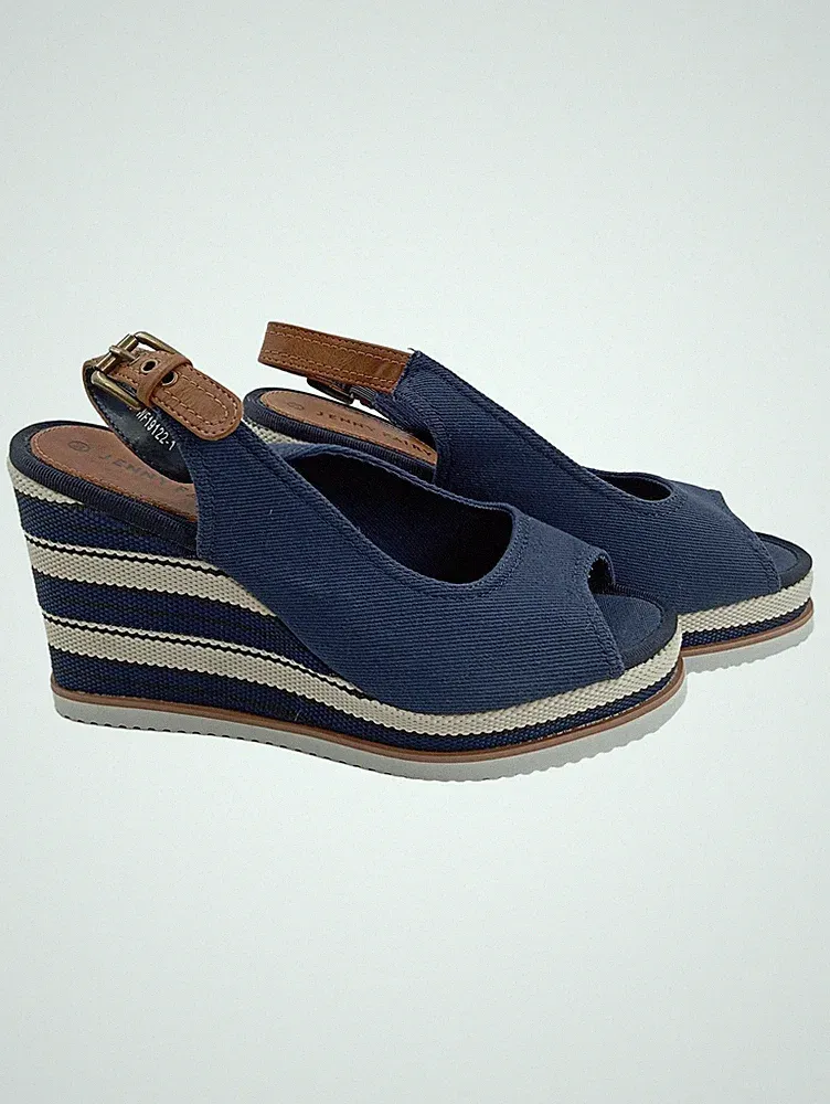 Jenny Fairy Damen Keilabsatz Sandalen Blau Gr. 39 Maritim Peeptoe